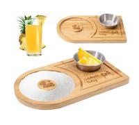 GLOBLELAND Ensemble de Bordures à Sel pour Margarita Bordures à Verre en Bois de Bambou avec Bol Bordures à Sucre et à Sel pour Verres Larges Outil de Barman pour Cocktail et Margarita