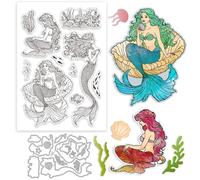 GLOBLELAND Ensemble de Tampons Transparents de Matrices de Découpe en Forme L'été Sirène pour Fabrication Cartes Tampons en Silicone pour Poissons L'Océan Coquillages et Coraux Métalliques Découpes