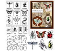 GLOBLELAND Ensemble de Tampons Transparents et de Matrices de Découpe avec Illustrations D'Insectes pour la Création de Cartes Tampons Transparents en Silicone Papillon Découpes Métalliques D'Insecte