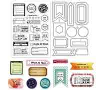 GLOBLELAND Ensemble de Tampons Transparents et de Matrices de Découpe pour Étiquettes de Lecture de Livres pour Cartes de Scrapbooking DIY Création D'Albums Photo Décoratifs Carnets de Notes