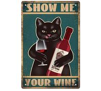 GLOBLELAND Étiquette d'étain métallique Vintage Cat d'affiche Laissez-Moi Voir Votre vin Décoration de Murs métalliques Étiquette d'étain 8 x 12inch pour la Cuisine Café décoration