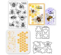 GLOBLELAND Étiquette D'Insecte Abeille avec Tampon Transparent Découpe de Fleur Fond de Rayon de Miel Pochoirs en PET Peinture Artisanale Ensemble de Gabarits pour la Fabrication DIY Scrapbooking