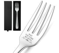 GLOBLELAND Fourchette en Acier Inoxydable Gravée May The Fork Be With You avec Boîte Cadeau Fourchette à Dîner Amusante Fourchette à Dessert pour Amis Familles Noël Thanksgiving de Mariage