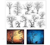 GLOBLELAND Halloween Branches Fond Tampons Transparents Clairs pour DIY Scrapbooking Décoration Conte de Fées Arbre Halloween Tampons en Silicone Transparent pour Faire des Cartes Album Décoration