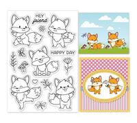GLOBLELAND Happy Fox Clear Stamps Flowers Butterfly Leaves Silicone Clear Stamp Seals for Cards Making DIY Scrapbooking Photo Journal Album Decoration