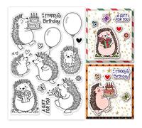 GLOBLELAND Hedgehog Clear Stamps Birthday Celebration Party Silicone Clear Stamp Seals pour Cartes Making DIY Scrapbooking Photo Journal Album Décoration, 21x14.8cm / 8.3x5.8inch