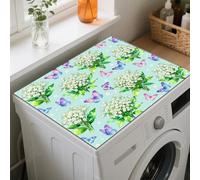 GLOBLELAND Housse non Poussière Gypsophila pour Lave Linge et Sèche Linge 60x50 cm Motif Fleurs et Papillons Protection Antidérapante pour le Dessus de la Machine à Laver Idéal