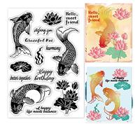GLOBLELAND Koi Poissons Tampons Transparents Fleur de Lotus Feuille de Lotus Silicone Timbre Transparent Sceaux pour la Fabrication de Cartes DIY Scrapbooking Photo Journal Album Décoration