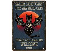 GLOBLELAND Le sanctuaire des Amateurs de Chats de Salem Vintage Métal Étain Signe Rétro Fer Affiche Peinture pour la Maison Bar Café Cuisine Restaurant Décoration Murale, 8x12Pouce