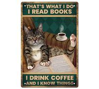 GLOBLELAND Les chats lisent des livres en métal rétro d'art panneaux d'affiches rétro "Je lis un livre pour boire un café" Les murs en métal décorés en fer 8x12inch adaptées à la cuisine décoration