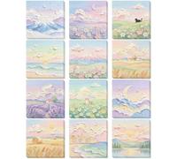 GLOBLELAND Lot de 12 blocs de 600 feuilles de notes adhésives pour peinture à l'huile - 7,5 x 7,5 cm - Motif nuages et montagnes - Forte adhérence pour liste de choses à faire - Notes adhésives pour