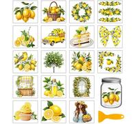 GLOBLELAND Lot de 18 feuilles d'autocollants de transfert en forme de citrons jaunes - 9,9 x 9,1 cm - Fleurs de fruits colorés - Pour tasse, vase, verre, loisirs créatifs