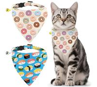 GLOBLELAND Lot de 2 colliers bandana en forme de donuts pour animal domestique avec bandana amovible et clochette pour sushis, collier réglable pour animaux de compagnie, chatons, chiots, chats