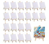 GLOBLELAND Lot de 20 mini toiles vierges tendues avec chevalets en bois pour peindre des petits cadres carrés en vrac pour fêtes d'anniversaire, travaux manuels, projets de décoration murale