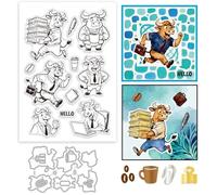 GLOBLELAND Lot de tampons et matrices de découpe en silicone transparent pour la fabrication de cartes - Motif animaux amusants - Taureau occupé - Pour bricolage, scrapbooking, gaufrage, album photo