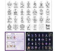GLOBLELAND Magic Fantasy Tarot Clear Stamps Mystic Tarot Fond Silicone Clear Stamp Seals pour la Fabrication de Cartes DIY Scrapbooking Photo Journal Album Décoration