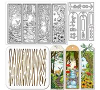GLOBLELAND Marque Pages de la Forêt Magique Tampons Transparents Matrices de Découpe en PET Pochoirs de Fleurs Étiquettes Tampons en Silicone Matrices en Métal pour Fond en Bois Découpes PET Pochoirs