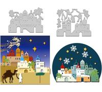 GLOBLELAND Matrices à Découper en Métal Ville de Bethléem pour Papier Carte Fabrication Châteaux Arbres Chameaux Animaux Voyageurs Découpes Gaufrage Pochoirs Gabarit pour DIY Scrapbooking