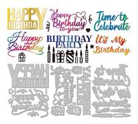 GLOBLELAND Matrices de Découpe de Texte D'Anniversaire Artistiques en Métal Mots de Bénédiction Découpes de Boîtes Cadeaux Modèles de Gaufrage pour le Scrapbooking L'Artisanat Cartes en Papier