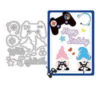 GLOBLELAND Matrices de Découpe Dwarf Gamepad Headset pour la Fabrication de Cartes et le Bricolage Scrapbooking, Happy Birthday Love Matrices de Découpe Mentale pour Cadeau