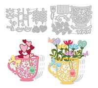 GLOBLELAND Matrices de Découpe en Métal 3D Fleur Tasse à Café Amour Tasse à Thé Découpe Gaufrage Pochoirs Modèle pour Papier Carte Fabrication Décoration DIY Scrapbooking