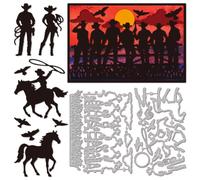 GLOBLELAND Matrices de découpe en métal en forme de cheval de cow-boy, nuage, oiseau, silhouette d'herbe, modèles de gaufrage pour scrapbooking, loisirs créatifs, fabrication de cartes en papier