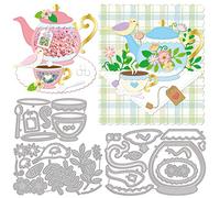 GLOBLELAND Matrices de Découpe Thé de l'Après-Midi en Metal Théières et Tasses à Thé Oiseaux Matrices de Découpe Gaufrage Pochoirs Gabarit pour Papier Card Making Decoration DIY Scrapbooking