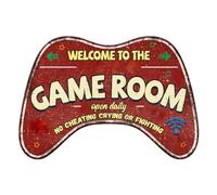 GLOBLELAND Panneau en Étain Vintage avec "Welcome to the Game Room" en Métal Plaque de Rétro Affiche Décorative Murale en Métal Panneaux en Étain pour la Maison Restaurant Café Club Bar Décoration