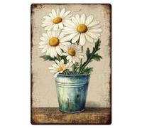 GLOBLELAND Panneau en Métal Daisy Bucket Plants Flowers Vintage Peinture Tin Signs 12x8 pouce Rétro Mur Art Plaque Affiche pour la Décoration de la Maison Bureau Salon Chambre Bar Club Dortoir