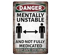GLOBLELAND Panneau en Métal Dangereux Mentalement Instable "DANGER" Peinture Vintage en Étain 12x8 pouce Plaque D'Art Mural Rétro Affiche pour la Décoration de la Maison du Bureau de L'Hôpital