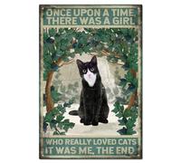 GLOBLELAND Panneau en Métal Vintage avec Chat Noir dans le Buisson, Il Était une Fois Qui Aimait Vraiment les Chats, Affiche Artistique, Décoration pour la Maison Bars Pubs,30x20cm