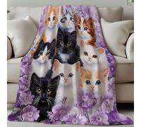 GLOBLELAND Plaid Couverture Polaire en Flanelle de Collage de Chaton pour Femmes Hommes 59×51 Pouces Chats Fleurs Couverture Jeté de Canapé Douce et Chaude pour la Maison Le Bureau Le Lit Le Canapé