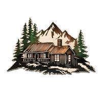 GLOBLELAND Plaque Décorative en Métal Style Chalet de Montagne Vintage Silhouette Rétro Motif Pins Idéale pour une Maison de Vacances un Village de Montagne Ou une Villa avec Cour.