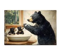 GLOBLELAND Plaque en Étain avec Ours Qui Se Lave les Mains Plaque en Métal Vintage avec Animaux 12x8 pouce Décoration Murale Amusante Plaques en Étain pour la Maison la Ferme le Bar le Café le Club