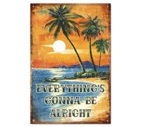 GLOBLELAND Plaque en Métal avec Palmier de Plage " Everything's Gonna Be Alright " Métal Étain Signes 12x8 pouce Plaque D'Art de Plage D'Été Décoration Murale pour Vacances D'Été Plage Café Bar