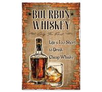GLOBLELAND Plaque en Métal "la Vie Est Trop Courte pour Boire du Whisky Bon Marché" Plaque en Métal Vintage Bourbon Whiskey 12x8 po/30x20cm Décoration Murale pour Bar Club Restaurant Café