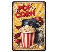 GLOBLELAND Plaque en Métal "Popcorn" pour Cinéma Peinture Vintage 12x8pouces Style Rétro pour Maison Bureau Bar Salle de Jeux Cinéma Garage Caverne D'Homme