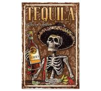 GLOBLELAND Plaque en Métal " Tequila Servie Ici " Squelette Mexicain 12x8pouces Décoration Murale pour Cuisine Bar Club Restaurant Café