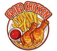 GLOBLELAND Plaque en Métal Vintage avec "Fried Chicken Always Hot and Fresh" Alimentaire Rétro Plaque Poulet Frit Frites Décorative Murale en Métal pour la Maison Cuisine les Cafés Bars Restaurants