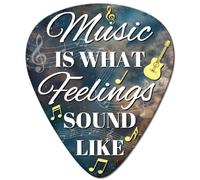 GLOBLELAND Plaque en métal vintage avec médiator de guitare - Inscription « Music is What Feelings Sound Like » - Décoration murale amusante pour la maison, la cuisine, les cafés, les bars, les