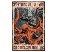 GLOBLELAND Plaque en Métal Vintage humoristique " Everything Will Kill You So Choose Something Fun " - 12 x 8 cm - Décoration murale pour la maison, la salle de bain, les toilettes, les toilettes