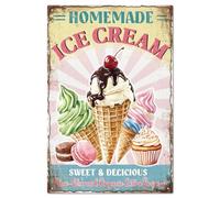 GLOBLELAND Plaque en métal vintage motif crème glacée - 30,5 x 20,3 cm - Décoration murale pour bar, club, restaurant, café, camion de crème glacée