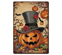 GLOBLELAND Plaque en Métal Vintage Représentant une Citrouille D'Halloween 8x12pouces Rétro Décoration Murale pour un Salon une Cheminée un Bureau une Chambre à Coucher une Table Basse Ou une Fête