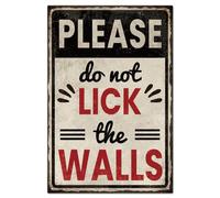 GLOBLELAND "Please do not lick the walls" Panneau en Métal 8x12 pouces en Peinture Vintage Drôle Panneaux en Étain Affiche Murale Plaque pour Maison Bureau École Bibliothèque Hôpital Restaurant Bar