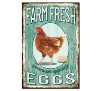 GLOBLELAND Poster en Métal Vintage 8x12"/20x30cm avec Oeufs frais de la ferme pour Garage, Plaque en Métal muraux vintage en étain Métal Tin Sign Pour Jardin Maison Cuisine Bar Club