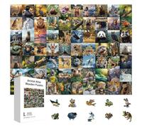 GLOBLELAND Puzzle en Bois Atlas des Animaux pour Enfants en Bas Âge 300 Pieces Coloré Animaux Sauvages Cadeaux d'anniversaire pour Les Fêtes pour L'Apprentissage Préscolaire