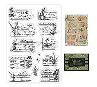 GLOBLELAND Rétro Fleur Calendrier Fond Clair Timbres Mots Floraux Silicone Timbre Transparent Sceaux pour la Fabrication de Cartes DIY Scrapbooking Photo Journal Album Décoration