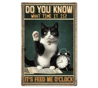 GLOBLELAND Réveil Chat Plaque en Métal 8x12in "It'S Feed Me O'Clock" Peinture Vintage Plaque Murale Affiche Plaque pour Cuisine Salle à Manger Chambre des Amoureux des Chats Café Salon