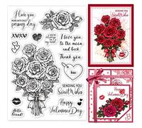 GLOBLELAND Saint Valentin Rose Bouquet Clear Stamps Love Words Silicone Clear Stamp Seals for Cards Making DIY Scrapbooking Photo Journal Album Décoration