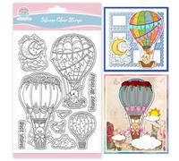 GLOBLELAND Tampon en Silicone pour Scrapbooking en Forme de Montgolfière avec des Animaux un Ours un Lapin et une Fleur Tampon Transparent pour la Création de Cartes la Fabrication de Bricolages